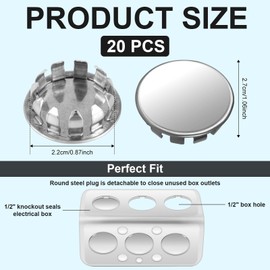 20pcs Seal Electrical Box Knockout, Removable Electrical Box Knockout Round Electrical Panel Knockout Plugs Stainless Steel Knockout Seal for Conduit Pipe (1/2in) Closure Unused Electric Box Outlets