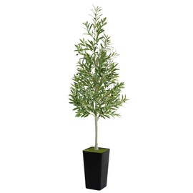 PeoDeco Artificial Faux Olive Tree 6ft Tall Realistic Fake Floor Green Silk House Potted Plants Large for Bedroom Living Room Home Office Decor Indoor Outdoor with Pot