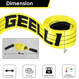 GEELLI 3" x 8ft Tree Saver Strap, 30,000 Pound Capacity Tow Straps Heavy Duty with Loops Recovery Strap for Truck, Winch, Emergency Off-Road