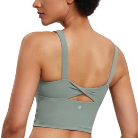 AGONVIN Women?s Wirefree Padded Twist Back Tank Tops Yoga Sports Bra with Support Matcha Green XS