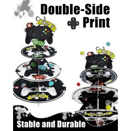 Video Game Cupcake Decorations - Video Game Party Supplies for Kids Boys Birthday Cupcake Stand 3-Tier Cardboard Cupcake Stand Holder Round Serving Tray Stand Dessert Tower