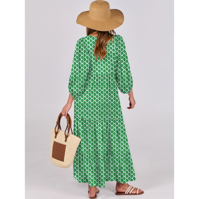 ANRABESS Womens Boho Maxi Dresses 2025 Summer V Neck Puff