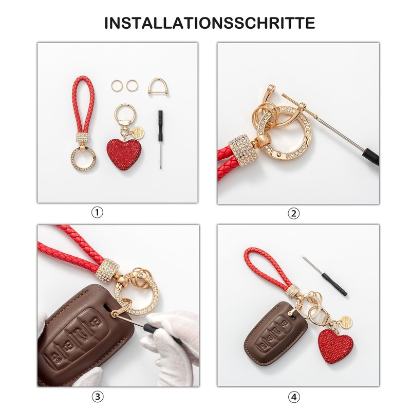 CHUQING Braided Keychain, Car Keychain, Champagne Keychain with Glitter Rhinestones,