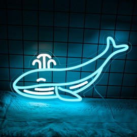 Gevbay Whale Neon Sign Cute Led Lights for Wall Decor Bedroom Ocean World sea Animals Fish Home Art Kid Teen Gifts USB Powered