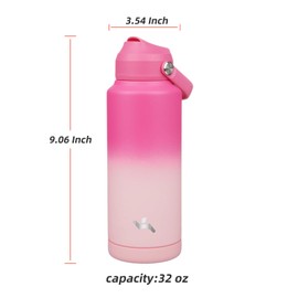 Konokyo Insulated Water Bottle with Straw Lid,32 oz Stainless Steel Vacuum Metal Bottle with Silicone Handle,Cherry Blossom