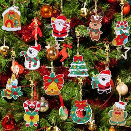 Pack of 12 5D DIY Diamond Painting Key Chains Christmas Diamond Painting Key Chain Diamond Painting Pendant for Children Adults Make Christmas Gifts