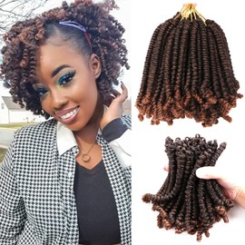 8 Packs Short Bob Spring Twist Crochet Hair 8Inch Pretwisted Passion Twist Crochet Hair Curly Pre Looped Crochet Braids Hair Kids Twist Crochet Hair for Black Women (8 Inch, T30#)