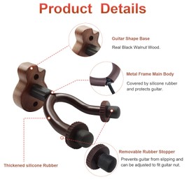 TTCR-II Pack of 2 Guitar Wall Mount, Wooden Guitar Holder Wall Guitar Stand Guitar Holder Guitar Hook for Acoustic Electric Classical Bass Guitar Violin Ukulele Wall Mount