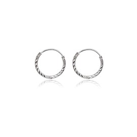 Sterling Silver Diamond-Cut Tiny Small Endless Thin Round Unisex Hoop Earrings for Men Women, Choose Size & Color, Metal