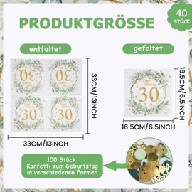 Napkins 30th Birthday, Pack of 40 Happy Birthday Napkins Birthday with Confetti Birthday, 30th Birthday Napkins Eucalyptus, Party Decoration 30th Birthday Women Men, Table Decoration Birthday