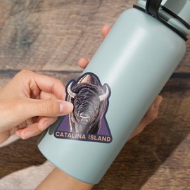 Die Cut Sticker Catalina Island, California, Bison Up Close, Contour Vinyl Sticker 3 to 6 inches, (Waterproof Decal for Cars, Water Bottles, Laptops, Coolers), Large