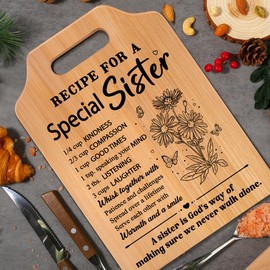 Gifts for Sister, Sister's Birthday Gifts from Sister, Recipe for A Special Cutting Board, Christmas Mothers Day Valentines Day Present for Sisters