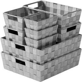 Closet Organization And Storage Baskets (Set of 9) - Perfect Storage Baskets for Bathroom, Laundry, Baby Nursery Clothes, Linen Closet, Kitchen Pantry or Use As Baskets for Organizing (Dark Grey)