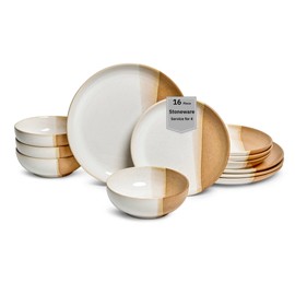 Sango Phoebe 12-Piece Multicolor Stoneware Dinnerware Set – Service for 4, Plate & Bowl Set, Caramel Stoneware with a Rustic White Glaze, for Daily Dining & Entertainment, Microwave & Dishwasher Safe