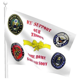 Flag 3Ftx5 4 Branches We Support Our Troops Army Navy Yellow Ribbon Banner