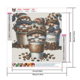 SHEGZHUC Diamond Painting Gnome Coffee 30 x 30 cm Diamond Painting Gnomes Gnome Diamond Painting Kitchen Dwarfs Coffee Mosaic Diamond Painting Art Embroidery Cross Stitch Pictures Gift Wall Decoration