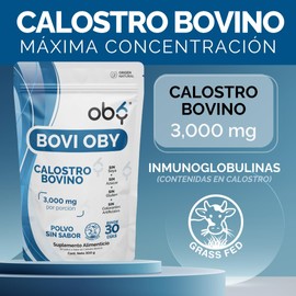 Calostro Bovino 3000 mg por porción | Grass-Fed | BOVI OBY Colostrum Premium, Alta Concentración Inmunoglobulina 600mg | Suplemento alimenticio Polvo 100% Natural, Sin GMO, Sin Azúcar | 2 Pack 60 Dias