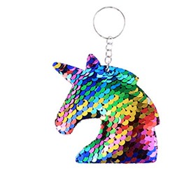 CrownOfRibbons Rainbow Sequin Unicorn Keyring, Girls School Bag Tag Accessories, Party Prize Toys