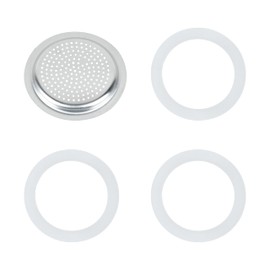 Silicone Sealing Ring Aluminum Replacement Filter 1 Cup For Stove Top Espresso Maker Replacement Filler Parts Set Includes 1 Filter and 3 Upgraded Silicone Fings