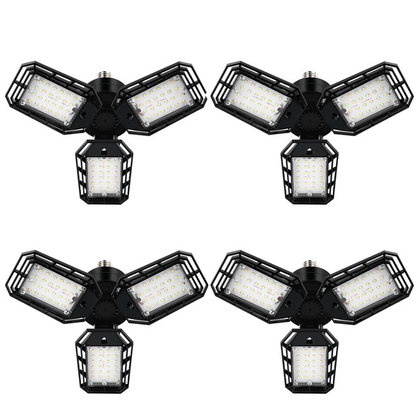 Aoretic LED Garage Lights Bulb 4 Pack -80W, 8000LM 6500K Led Shop Light with 3 Deformable Panels, Basement Barn Light Garage Ceiling Lights, E26/E27 for Garage, Warehouse, Shop, Basement