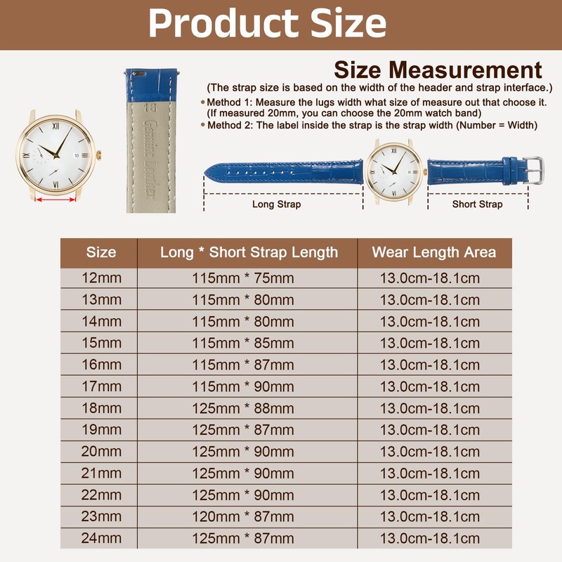 uxcell Quick Release Genuine Leather Watch Band 24mm Embossed Pattern