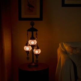 Selenly 19.3" Handcrafted Turkish Mosaic Lamp, 3 x 3.93 Colorful Stained Glass, Moroccan Decor, Vintage Style, Table & Bedside Lights - Flame