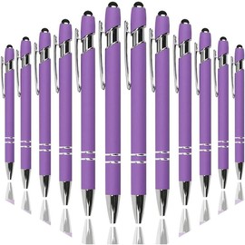Ballpoint Pen with Stylus Tip, Soft Touch Click Metal Pen, 1.0mm Medium Point, Black Ink, 12 Count(Purple) - Color: Purple - 12 Pens