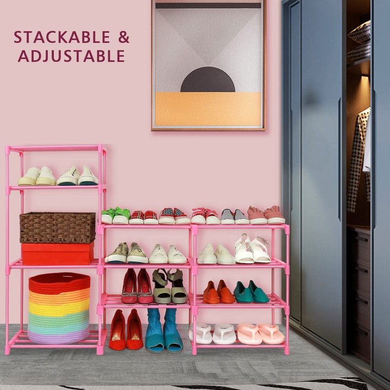 LNYZQUS 7-Tier Large Pink Shoe Rack, 24-30 Pairs Tall Shoe