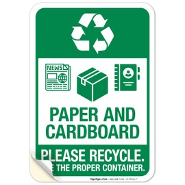 Sigo Signs, Recycle Paper and Cardboard Please Recycle Sign, 10x7 Inches, 4 Mil Vinyl Decal Stickers Weather Resistant, Made in USA