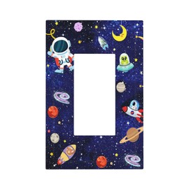 Cartoon Astronaut Galaxy Outer Spcae 1 Gang One Rocker/decorator Outlet Light Switch Wall Plate Cover Faceplate Decorative Switchplate Decorator Outlet Cover