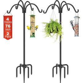 4-Hooks Shepherds Hooks for Outdoor  60" Heavy Duty Bird Feeder Pole with 5 Prongs Base Adjustable Garden Hook Hanging Solar Light Lanterns Plant 1pack - Pattern Name: 76inch-2pcs