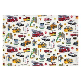 Miwaki Placemat, Fabric for Kids, Boys, Kindergarten, Nursery, Simple, Lunch Mat, Cotton, Includes Name Tag, Made in Japan, Special Vehicle, Emergency Vehicle, Working Car, Small, 1 Piece