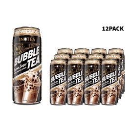 (Pack of 12) INOTEA Bubble Tea Brown Sugar Flavor. Ready to Drink in a Can (16.6oz/can). Black Milk Tea with Boba. (Brown Sugar)