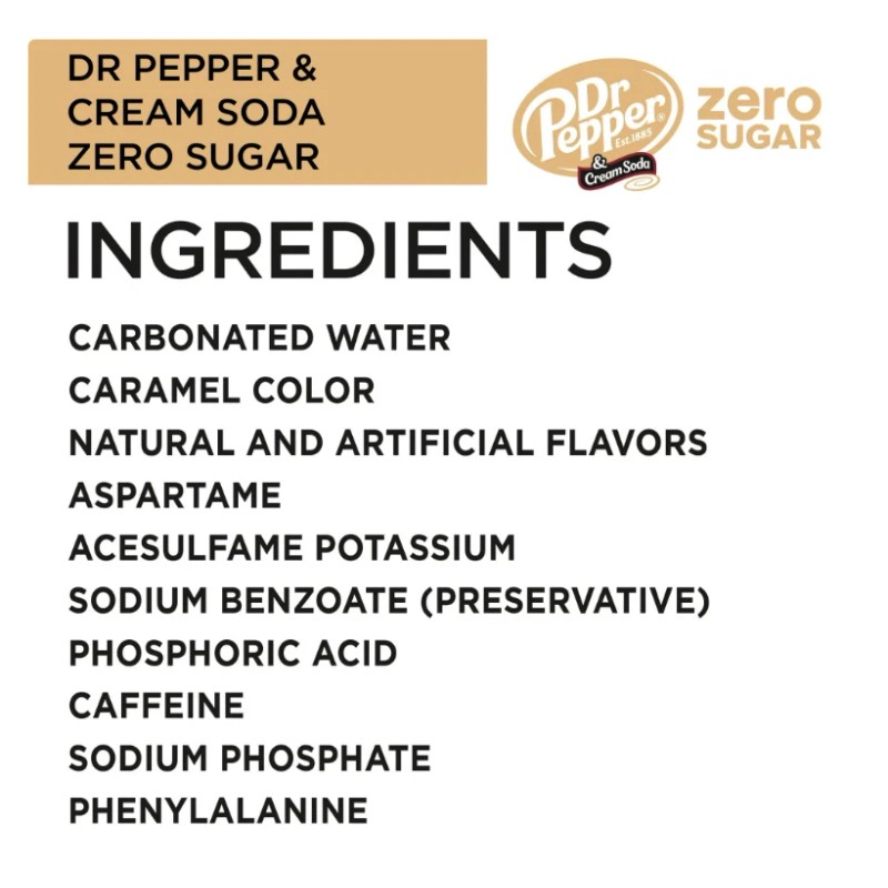 Dr Pepper & Cream Zero Sugar Soda Pop, 12 fl