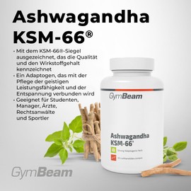 GymBeam GymBeam Ashwagandha KSM 66 Kapseln - Hochdosiert, 200 mg pro Tagesdosis, Adaptogen zur Resilienz-Steigerung und Senkung von Cortisol, Nootropikum fr Schlaf und geistige Gesundheit, 90 Kapseln