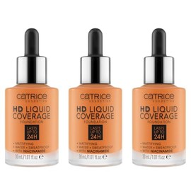 Catrice HD Liquid Coverage Foundation, Nr. 066, Nude, langanhaltend, mattierend, matt, für unreine Haut, vegan, ölfrei, wasserfest, ohne Parabene, 3er Pack (3x30ml)