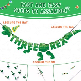 WERNNSAI Watercolor Dinosaur Three Rex Banner - Dinosaur 3rd Birthday Party Decorations for Boys Kids Three Dino-Rex Dino Theme Party Supplies T-Rex 3-Rex Hanging Wall Decor Pre-Strung Banner