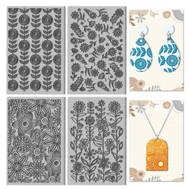 CHGCRAFT 4 Sheets Abstract Flowers Polymer Clay Texture Mat Clay Modeling Seamless Pattern Pad Geometric Flowers Texture Sheets for Polymer Making Earrings Jewerly Tools, 4×2.6 inch