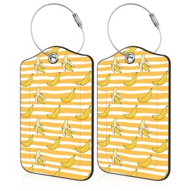 2 PCS Luggage Tags for Suitcase Colored Doodle Style Banana Leather Suitcases Tag with Stainless Steel Loop and Name ID Address Label Privacy Cover for Women Men Travel Luggage Accessories