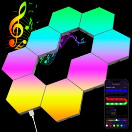 Large Hexagon Lights 8Pack LED Gaming Panel - RGB Led Hex Light Panels Remote & App Control Geometry Night Lamp DIY Hexagon Smart Wall Lights Sync to Music for Room Bar Decor Gaming Setup