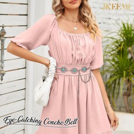 JKEEMI Western Chain Belt for Women, Turquoise Concho Belt Stylish Waist Accessories for Daily Carnival