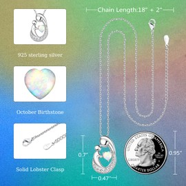 MILACOLATO Mother's Day Gifts S925 Sterling Silver Mother Daughter Necklaces 18K White Gold Filled Mom and Child Opal Birthstone Necklace Mother Pendant Necklaces for Mom New Mum Grandma Women Wife