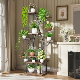 runjuly Plant Stand Indoor with Grow Light, 8 Tiered Indoor Plant Stand, 58" Tall Flower Stand Metal Plant Shelf Indoor, Vase Shape Plant Holder, Versatile Plant Hanger Indoor for Living Room, Bedroom, Balcony, Patio, Office - Brown
