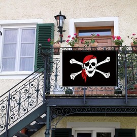 60×90 CM Jolly Roger Pirate Flag,2×3 FT Skull Decor,Double Side Digital Printed 150D Polyester Banner With Canvas Header Brass Grommet