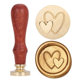 Yoption Double Heart Wax Seal Stamp, Vintage Brass Head Wooden Hilt Sealing Wax Stamp for Wedding Christmas Party Invitation Envelope Gift Wrapping