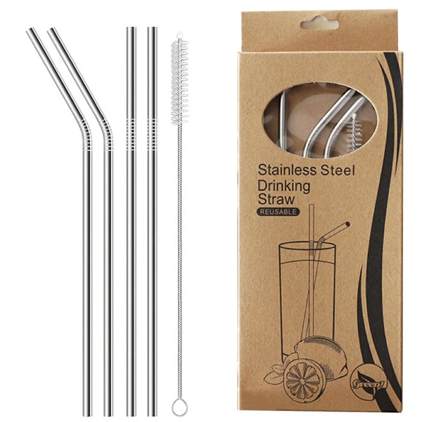 Xolixorium Reusable Straws 4-Pack Stainless Steel Drinking Set, 10.5 inch