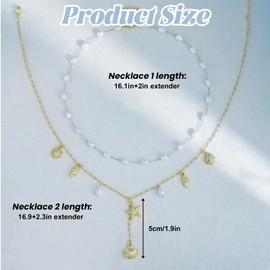 2 Pcs Shell Necklace, Charm Necklace, Gold Layered Seashell Pearl Starfish Pendant, Holiday Jewellery for Women, Summer Jewellery for Women, Summer Beach Jewelry Gift for Girls Teens