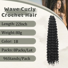 FANWYFYU 8 Packs Kinky Curly Wave Small for Women 18 Inch Soft Deep Wave Synthetic Crochet Hair Twist Boho Curly Braiding Machine Made Feather Hair Extension. (1B, 56 cm)