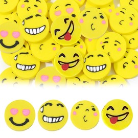 JUGUTA Runde Lachgesicht Radiergummis, 40 Stück Gelbe Radiergummis, Ideal Für Kinder, Schüler, Gastgeschenke & Geburtstage
