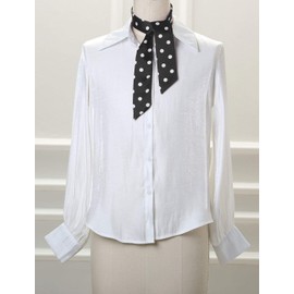 Allegra K Neckerchief Ribbon Scarf, Rectangle, Thin, Polka Dot, Hair Ornament, Bag Decoration, Silk-like, Office, Black, Medium Dot, S, black medium dot